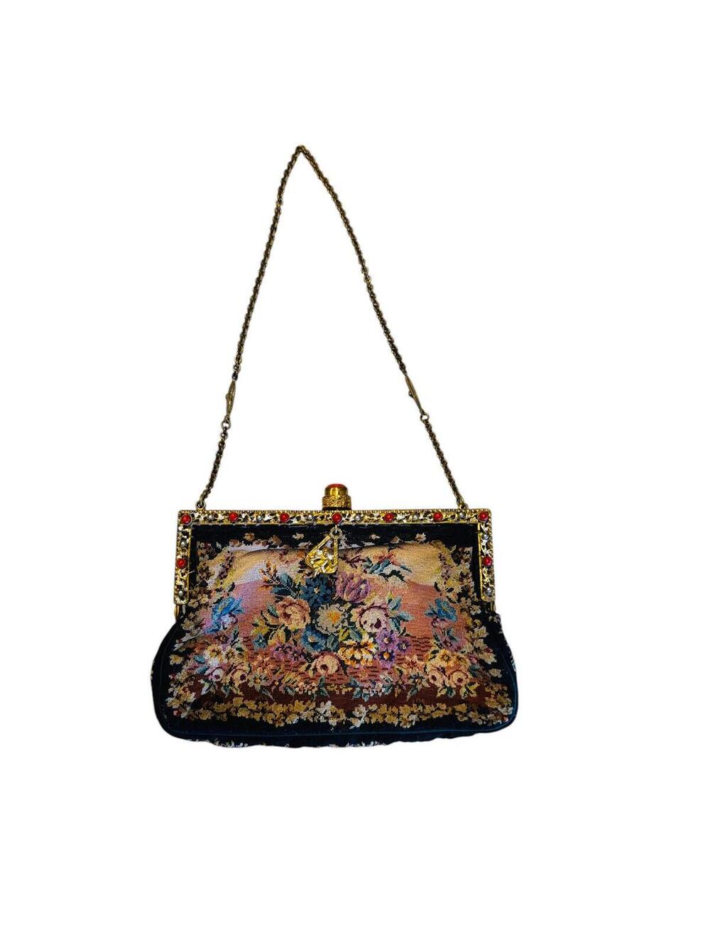 1940's Finely Woven Tapestry Floral Evening Bag Made in France